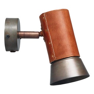 Leather and Iron Kusk Wall Lamp by Sabina Grubbeson for Konsthantverk For Sale