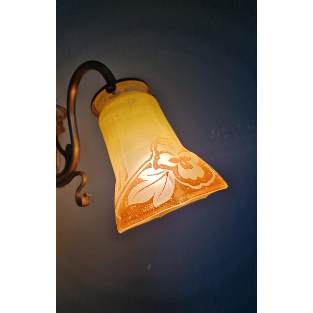 Art Nouveau Wall Light in Bronze and Satin Glass, 1900s For Sale - Image 9 of 18