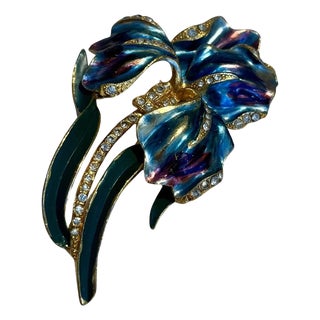 Vintage Coro Enamel Iris Brooch For Sale
