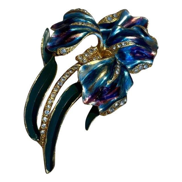 Vintage Coro Enamel Iris Brooch For Sale