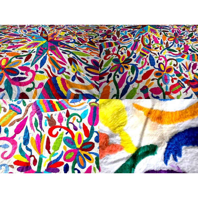 Vintage Mexican Otomi Hand Embroidered Textile Coverlet/Wall Hanging For Sale - Image 13 of 15