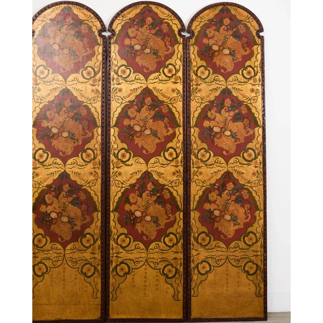 Late 20th Century Spanish Colonial Baroque Style Painted Leather Eight Panel Screen For Sale - Image 5 of 18
