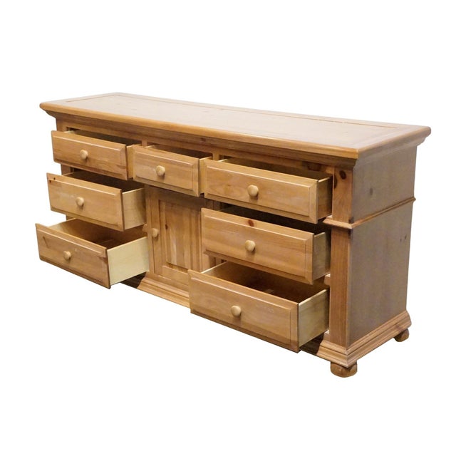 Wood Broyhill Furniture Solid Knotty Pine Rustic Country Style 70″ Triple Door Dresser 790-1640 For Sale - Image 7 of 16