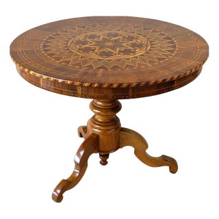 Antique Biedermeier Round Coffee Table with Marquetry Works, 1860 For Sale