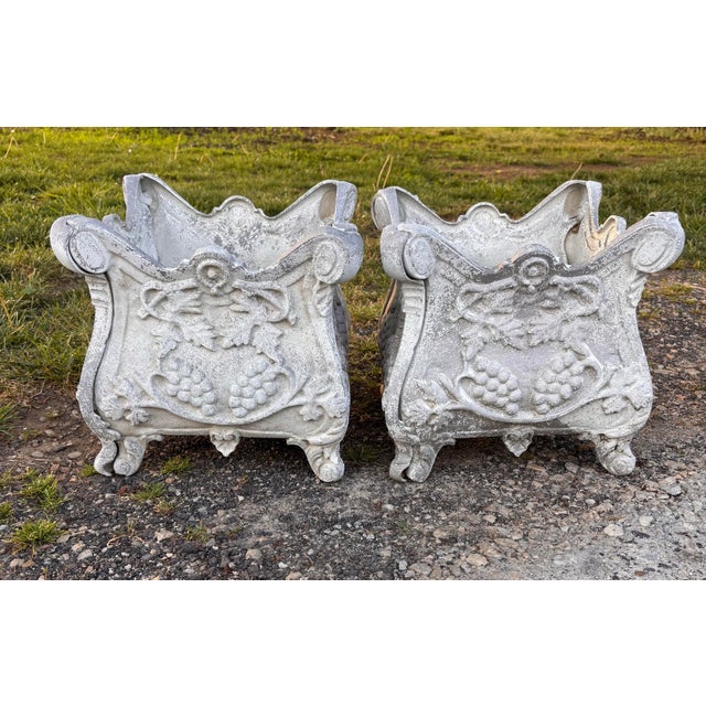 Metal Antique French Rococo Cast Iron Jardinieres Planters, a Pair For Sale - Image 7 of 12