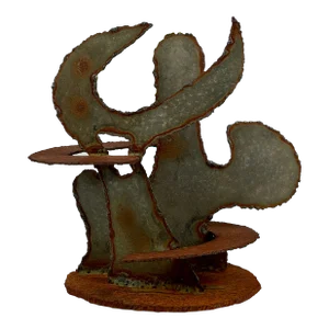 1960s Vintage Brutalist Hand Forged Sheet Metal Sculpture of Cactus, Signed