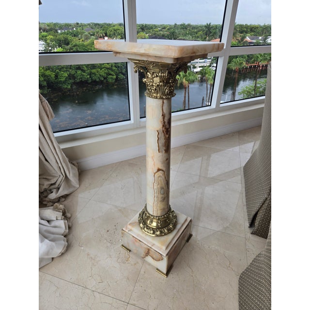 Ornate French Style Onyx and Bronze Louis 16th Pedestal For Sale - Image 4 of 12
