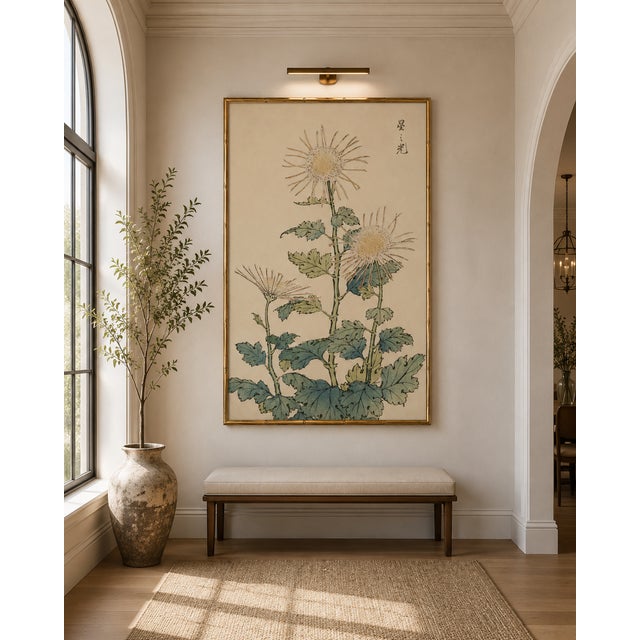 Ivory Spider Chrysanthemum Trio by Hasegawa, Vintage Japanese Botanical Art Print, 12" X 18" For Sale - Image 8 of 9