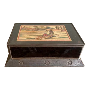 Rare Vintage Mexican Tin Box With Straw Mosaic Picture