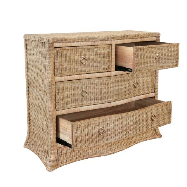 2020s Matthew Izzo Home Celine Four Drawer Rattan Chest With Satin Brass Pulls and Soft Close Glides For Sale - Image 5 of 9