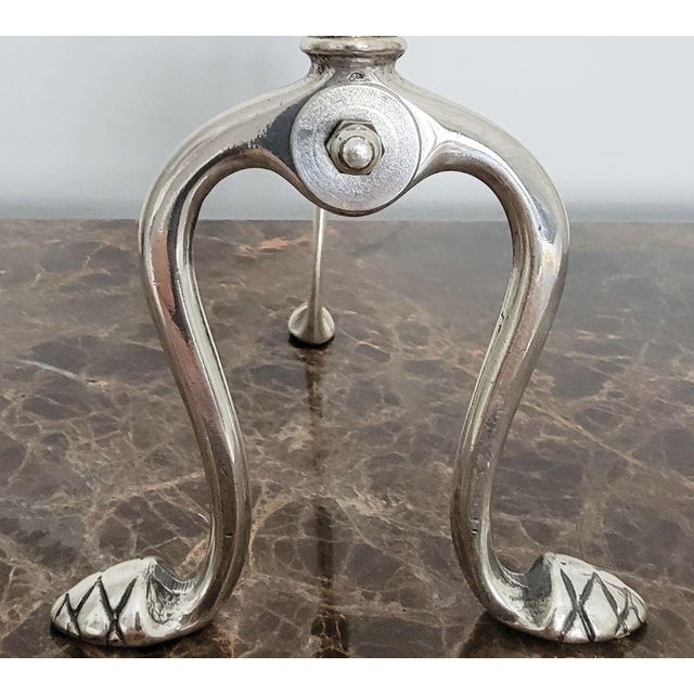 Pair of Brass Fireplace Andiron Set in Silver Antique Finish For Sale - Image 4 of 7