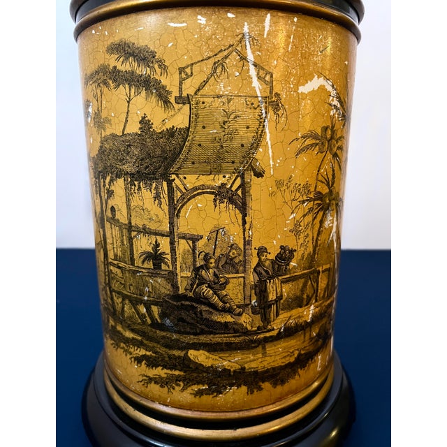 Mid 20th Century Mid 20th Century Paul Hanson Chinoiserie Ocher Yellow Ceramic Table Lamp With Original Shade For Sale - Image 5 of 11