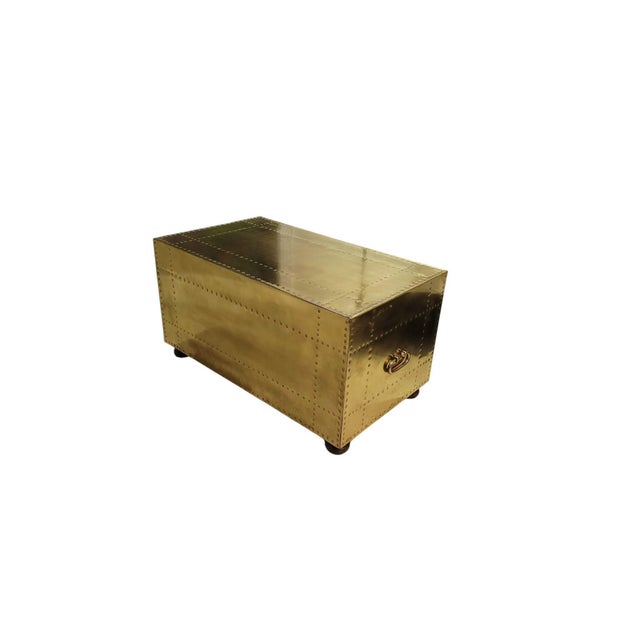 1970s Brass-Clad Riveted Campaign Trunk Coffee Table / 2-Drawer Chest For Sale - Image 9 of 11