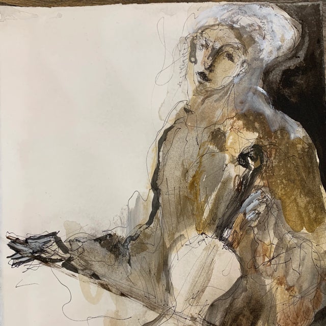 Man with Guitar Artist: Phil Saxon Signed by the artist on the front right Browns , Black , charcoals greys Education:...