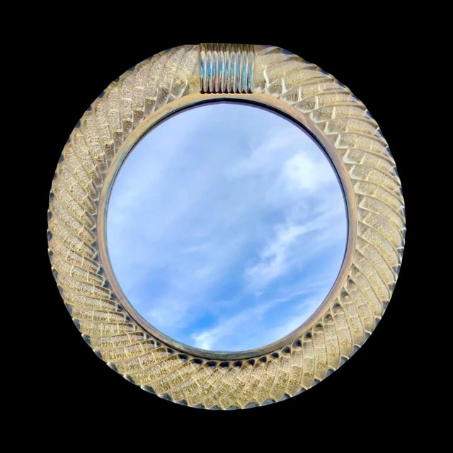 This vintage Italian Murano glass tabletop or vanity mirror, attributed to Barovier & Toso, dates back to the 1930s. The...