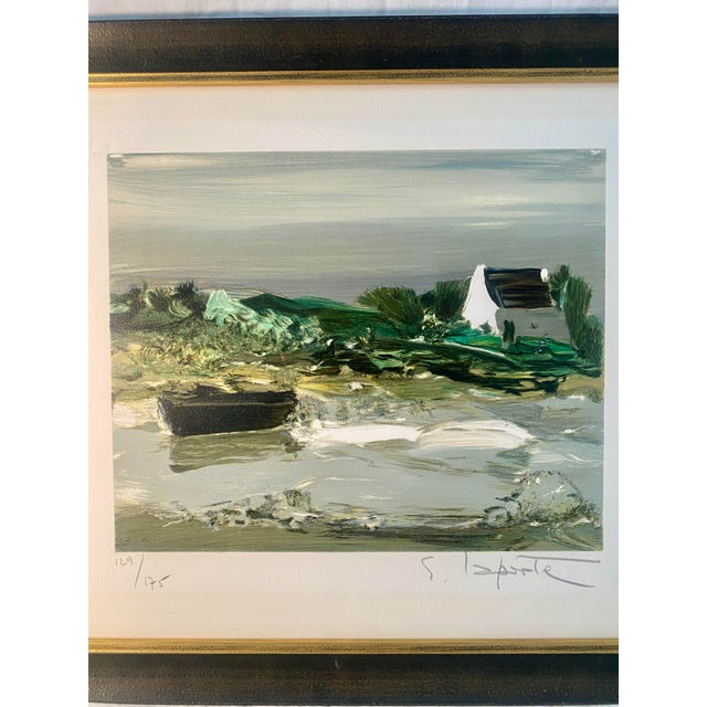 Wood Mid 20th Century Vintage, French Lithograph, Laporte, Brittany Coast Landscape, Framed For Sale - Image 7 of 7