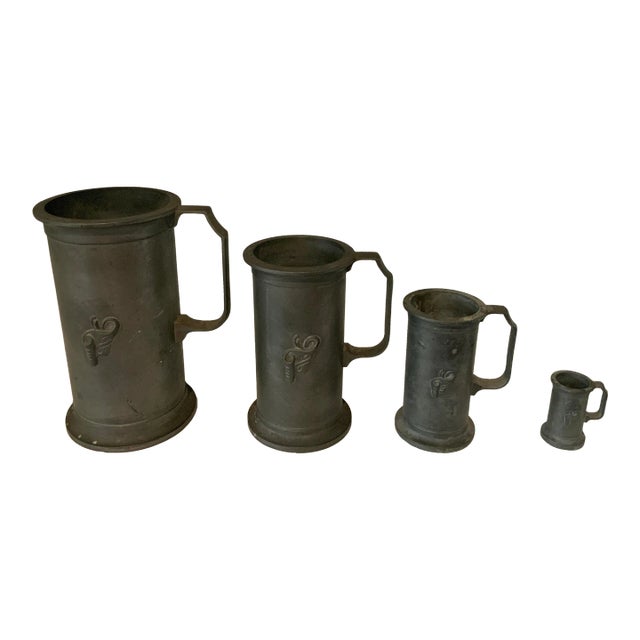 Antique Italian Pewter Graduated Liter Measuring Cups- Set of 4 For Sale