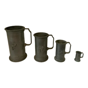 Antique Italian Pewter Graduated Liter Measuring Cups- Set of 4