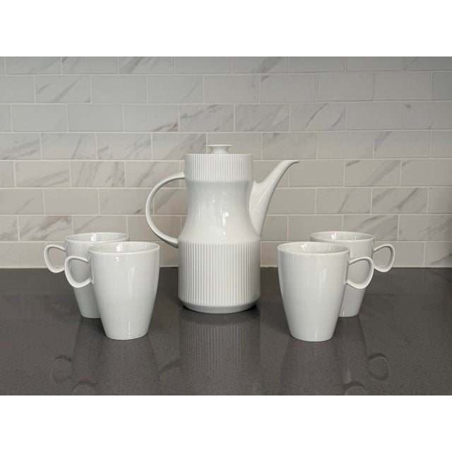 Mid-Century Modern Vintage MCM German White Porcelain Hot Chocolate / Coffee / Tea Set for 4 For Sale - Image 3 of 9