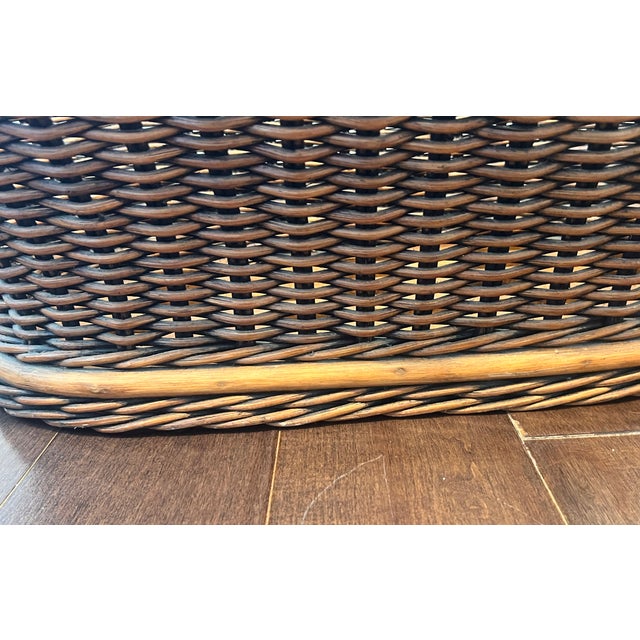 Vintage Woven Wicker Basket With Turned Wood Handles & Wood Slatted Base For Sale - Image 10 of 14