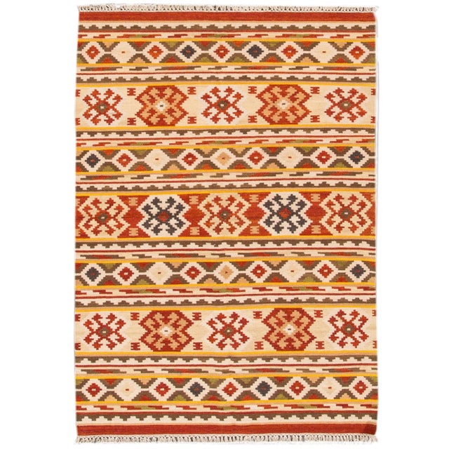 Colorful Modern Kilim Handmade Wool Rug For Sale In New York - Image 6 of 6