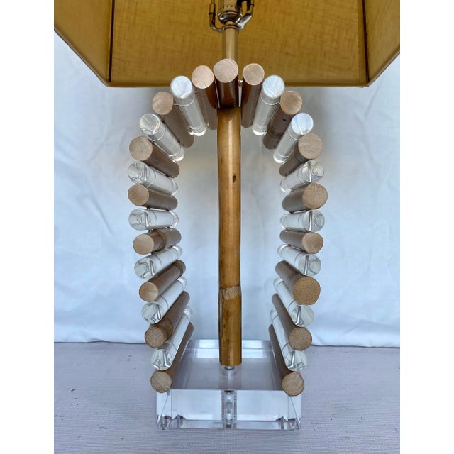 Ritts Co. Mid Century Modern Palm Regency Lucite & Bamboo Table Lamp by Ritts Co. For Sale - Image 4 of 13