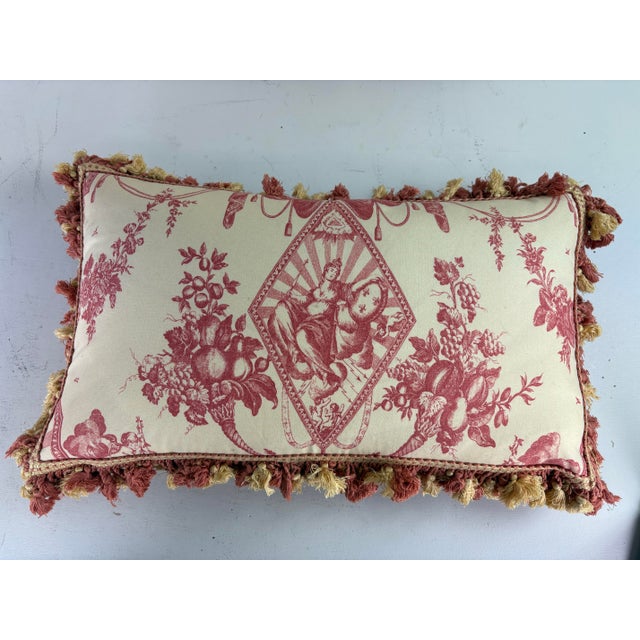 Vintage Tasseled French Empire Cotton Toile Pillows/a Pair For Sale In Philadelphia - Image 6 of 8