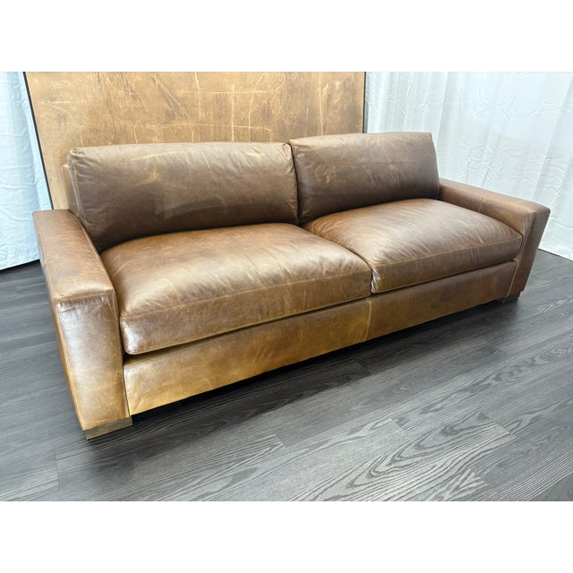 Rh Maxwell Leather 2-Cushion Sofa | Italian Brompton Leather – Cocoa | Down-Feather Fill For Sale - Image 11 of 18