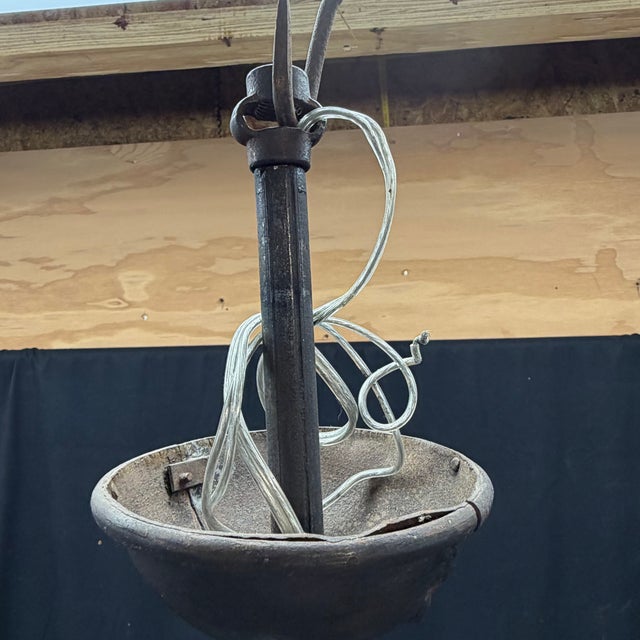 Metal Antique Cast Iron Gas Lantern Pendant Light, Converted Gas Ceiling Fixture With Glass Shade For Sale - Image 7 of 8