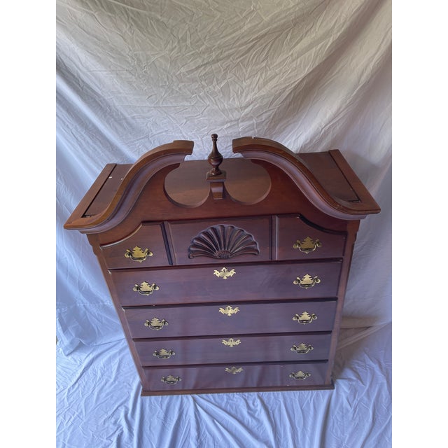 Brown 1990s Stanley Furniture "American Craftsman Collection" Chippendale Cherry Highboy Top Chest For Sale - Image 8 of 8