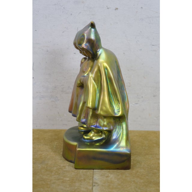 Ceramic 1906 Antique Art Nouveau Zsolnay Pécs Hungary Eosin Glazed Children Figure 10" For Sale - Image 7 of 14