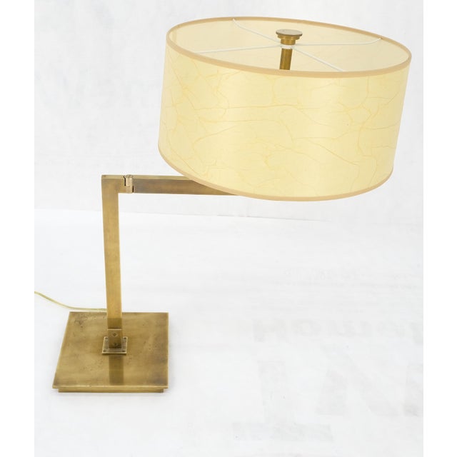 MId Century Modern Solid Bronze or Brass Adjustable Arm Table Lamp w/ Shade MINT For Sale - Image 12 of 12