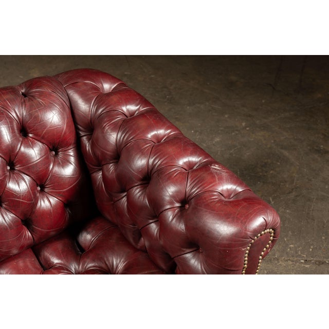 Vintage Tufted Leather Chesterfield Sofa in Burgundy For Sale - Image 9 of 11