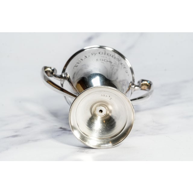 Gleaming Double Handle Antique Sterling Silver Small Trophy Cup Home Decor For Sale - Image 9 of 10