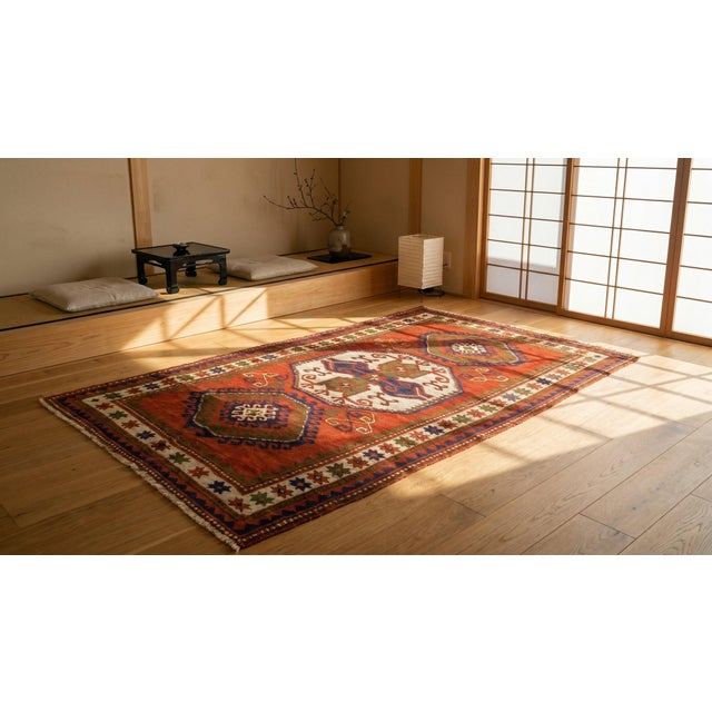 Textile 1920s Red Medallion Tribal Caucasian Kazak Lori Pombak Carpet 4'9" X 6'10" Handknotted Wool Rug For Sale - Image 7 of 9