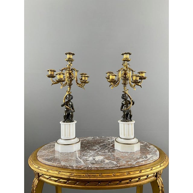 Napoleon III Bronze and Marble Candelabra, Set of 2 For Sale - Image 13 of 13