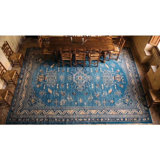 Late 19th Century Elegant Royal Blue Color With Delicate Floral Design Antique Chinese Peking Rug For Sale - Image 5 of 7