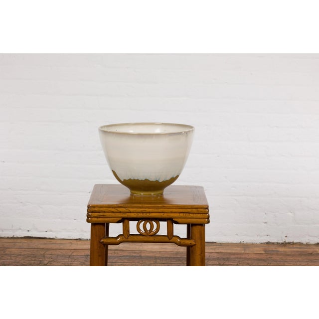 Contemporary White & Brown Glazed Ceramic Bowl For Sale - Image 11 of 12