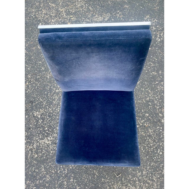 Set of Eight Vintage 1970's MCM Chrome Blue Velvet Dia Dining Chairs by Milo Baughman For Sale - Image 9 of 10