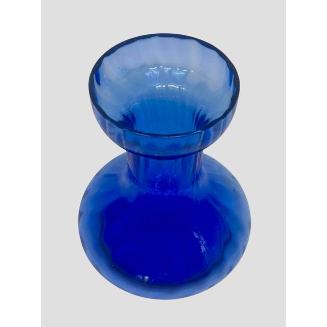 Mid 20th Century Vintage Cobalt Blue Hour-Glass 5 5/8” Hyacinth Forcing Vase For Sale - Image 5 of 12