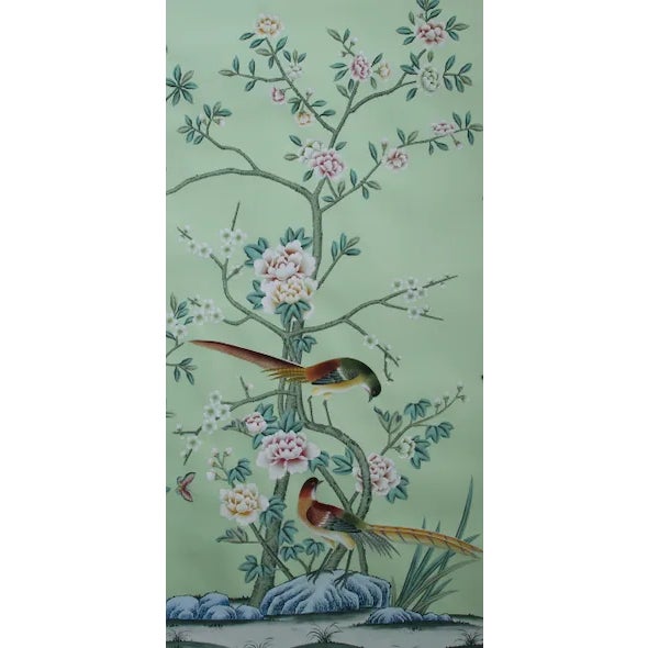 Paper 24"*48", a Set of 5 Panels Aqua Green Chinoiserie Wall Artwork For Sale - Image 7 of 7