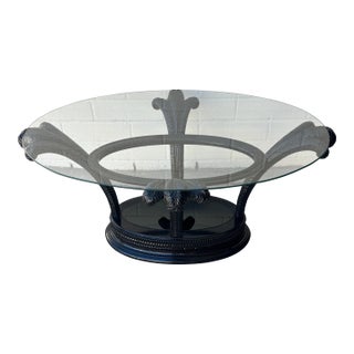 1980s Hollywood Regency Style Glass Top Palm Leaf Coffee Table For Sale