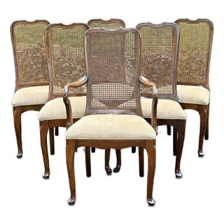 Vintage Harden Solid Cherry Cane Back Queen Anne Chairs - Set of 6 For Sale