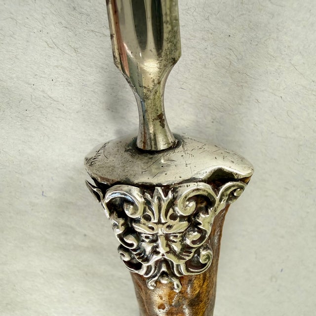 English Stag Horn & Sterling Silver Green Man Face Letter Opener For Sale - Image 9 of 12
