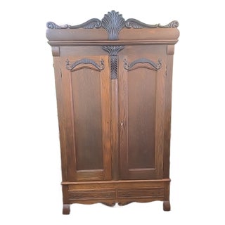 1800's Victorian Campaign Breakdown Tiger Oak and Walnut Armoire For Sale