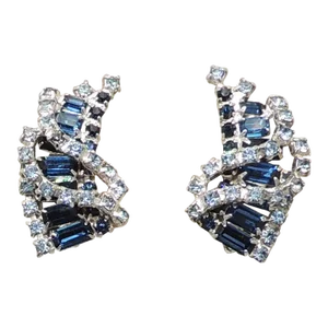 Vintage Signed Kramer Faux-Sapphire & Faux-Aquamarine Clip Earrings - 2 Pieces