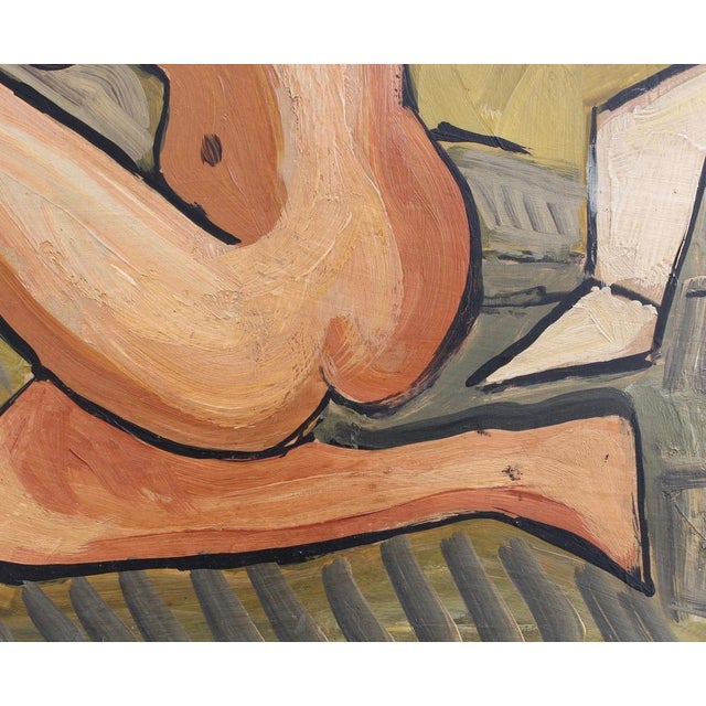 Berlin School Artist after Picasso, Kneeling Nude and Mysterious Figure, 1960s-70s, Oil on Board, Framed For Sale - Image 13 of 18