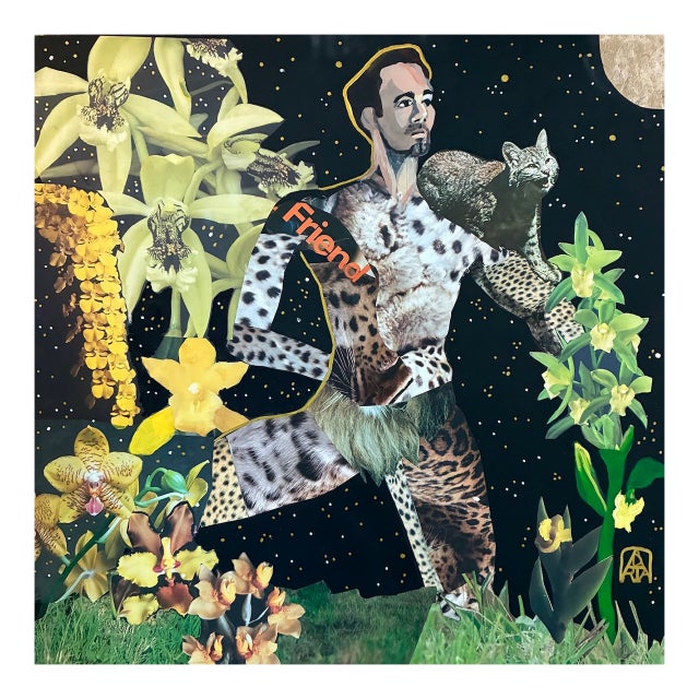 Spirit of the Wild Cat, Original Collage by Adria Becker For Sale