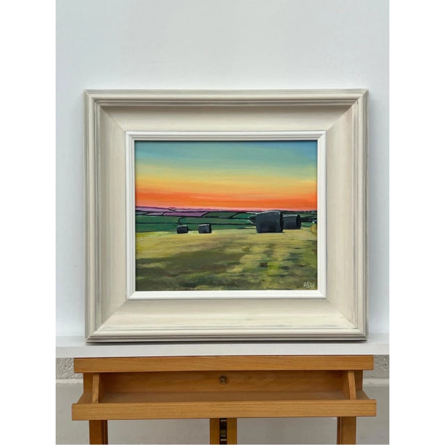 Contemporary Hay Bales in Devon at Summer Sunset in the English Countryside by British Artist, 2024, Framed For Sale - Image 3 of 12
