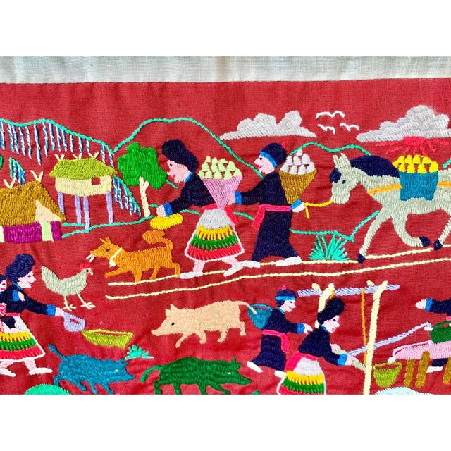 Late 20th Century Vintage Traditional Hmong Hand-Embroidered Harvest Day Pillow Cover For Sale - Image 5 of 6